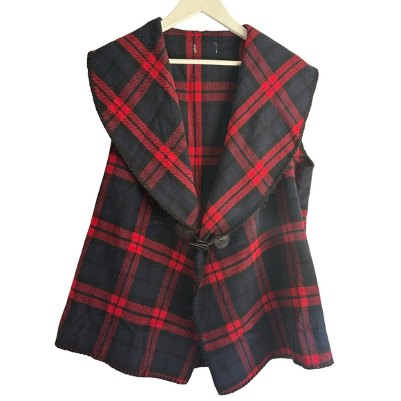 Mud Pie Jackets & Blazers - Mud Pie Plaid Sweater Vest Women’s Large Red Black Navy Open Front Layering Vest